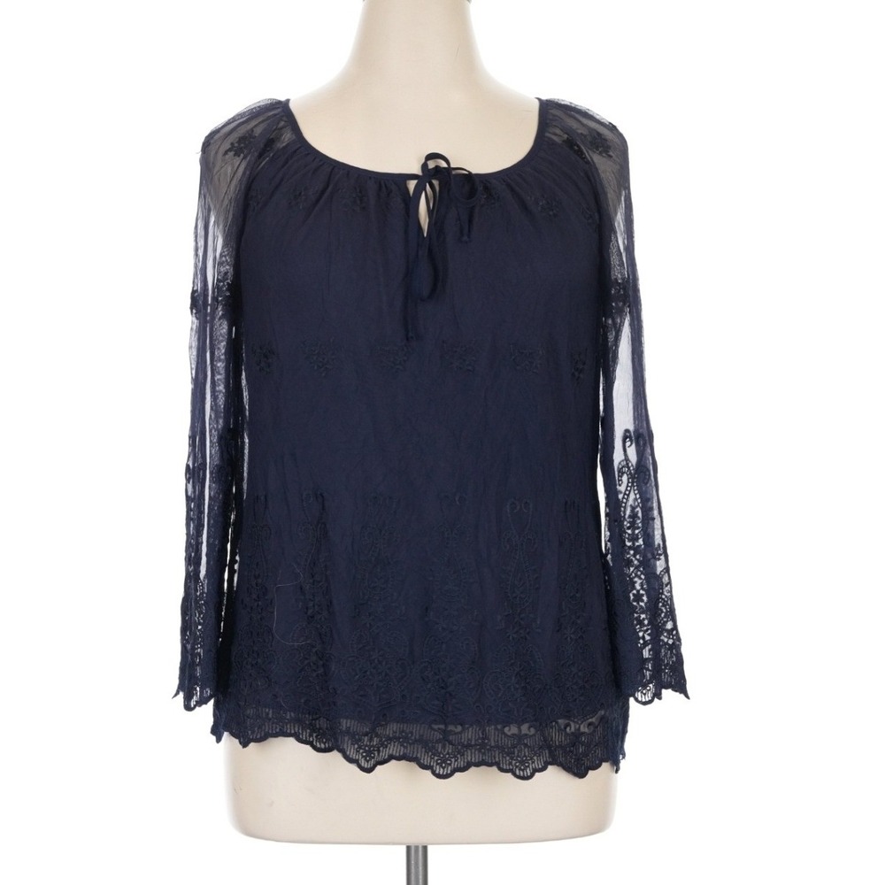 Alyx Women 3X Blouse black Lace Embroidered Sheer Sleeve Boho tunic lined witchy